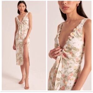 Abercrombie & Fitch Midi Floral Dress Green Pink XS